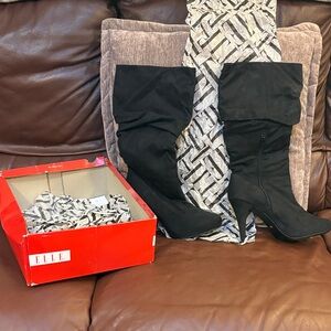 ELLE Black Slouchy Knee-High Stiletto Boots